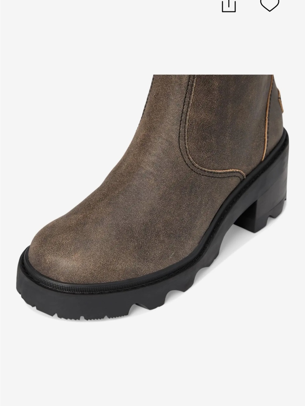 Sorel BRAND NEW Distressed Brown Leather block/ Lug Ankle Boots - Picture 4 of 12